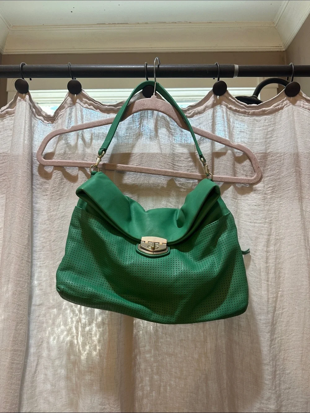 Banana Republic Green Perforated Shoulder Bag with Gold-Tone Hardware